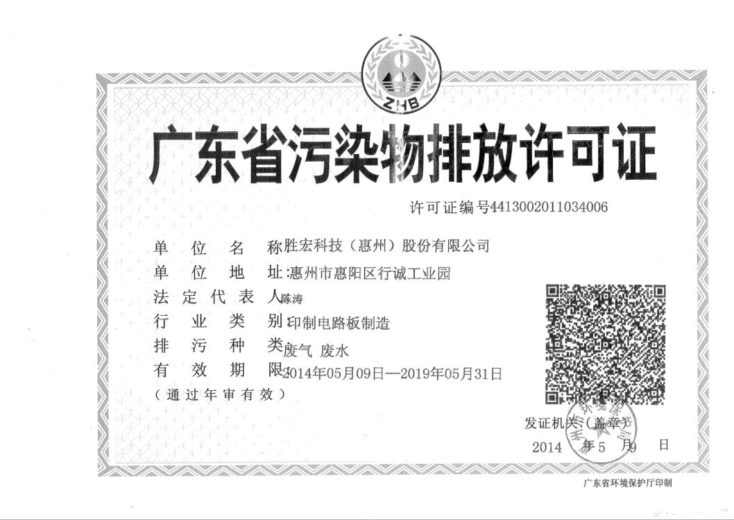 信息公开：好博科技2015-2019年排污许可证